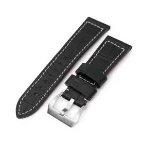 Pam Collection, Black Croco Grain Italian Leather Strap for Panerai, Beige Stitch.