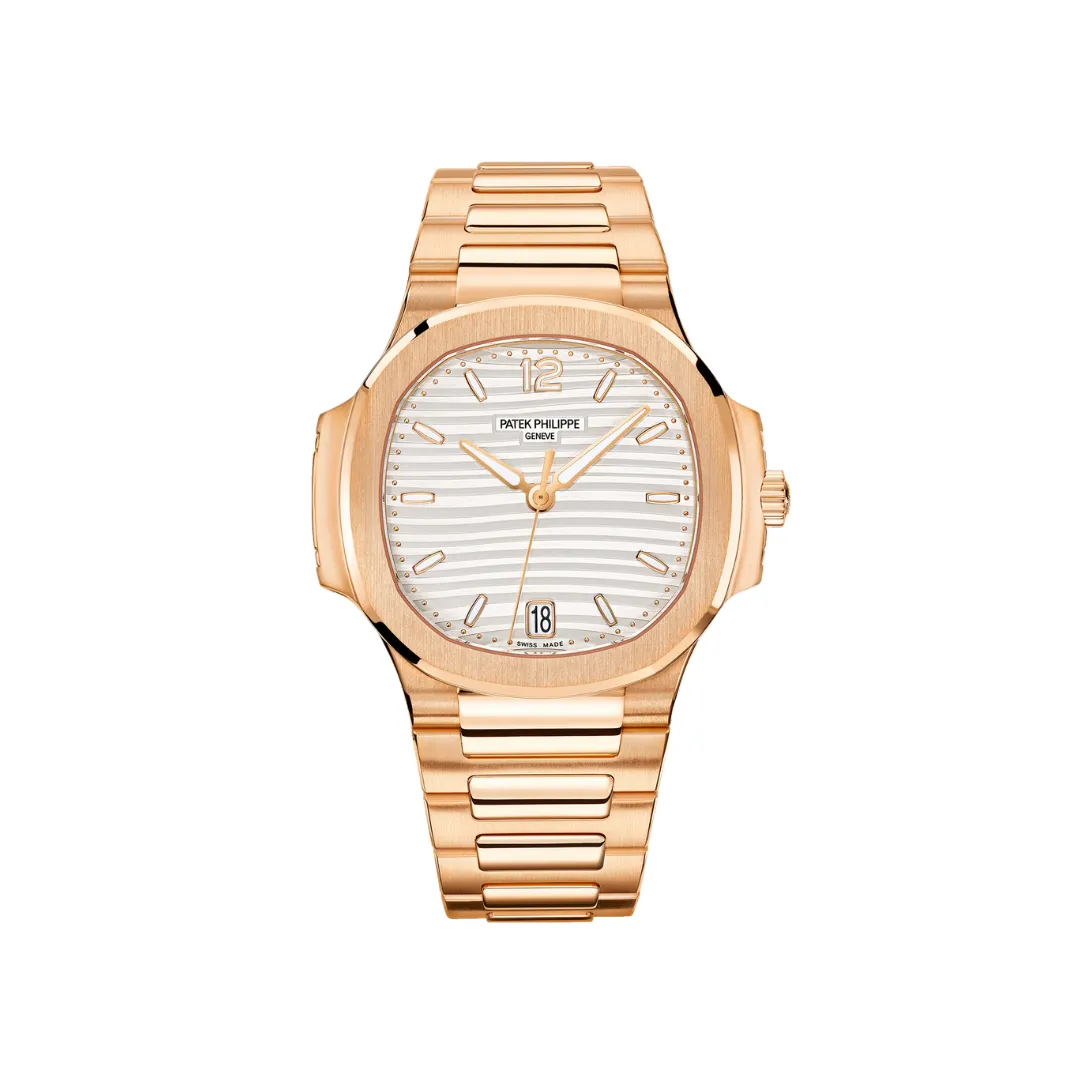 Patek Philippe 7118/R Nautilus Chronograph Rose Gold Diamond-Set Bezel 'Silvery Opaline Dial'