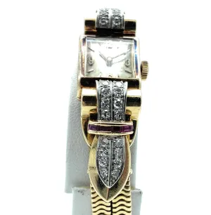 Retro EBEL Fab Suisse 18K Yellow Gold, Ruby & Diamond Ladies Watch