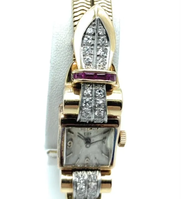 Retro EBEL Fab Suisse 18K Yellow Gold, Ruby & Diamond Ladies Watch