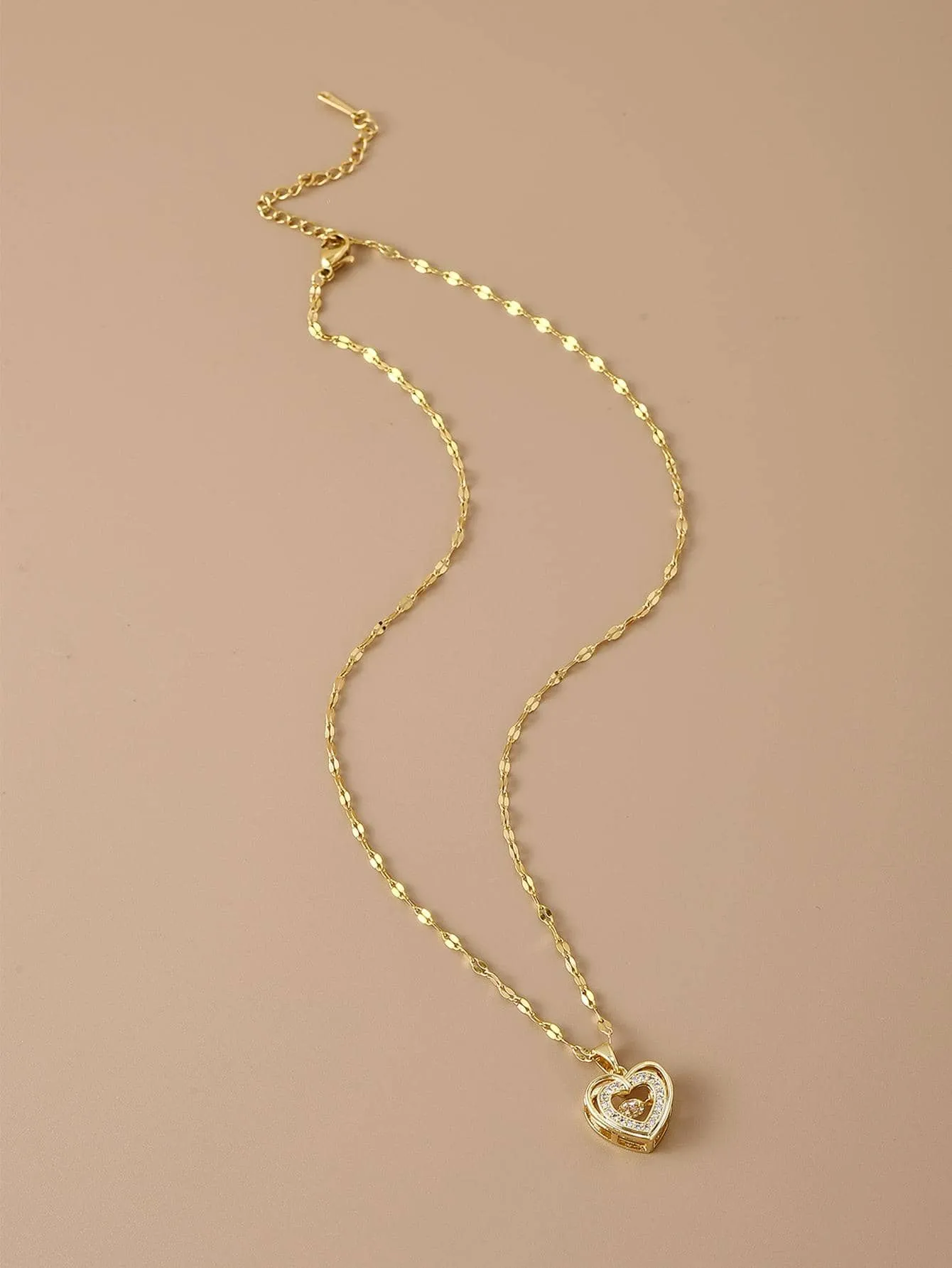 Rhinestone Decor Heart Charm Necklace