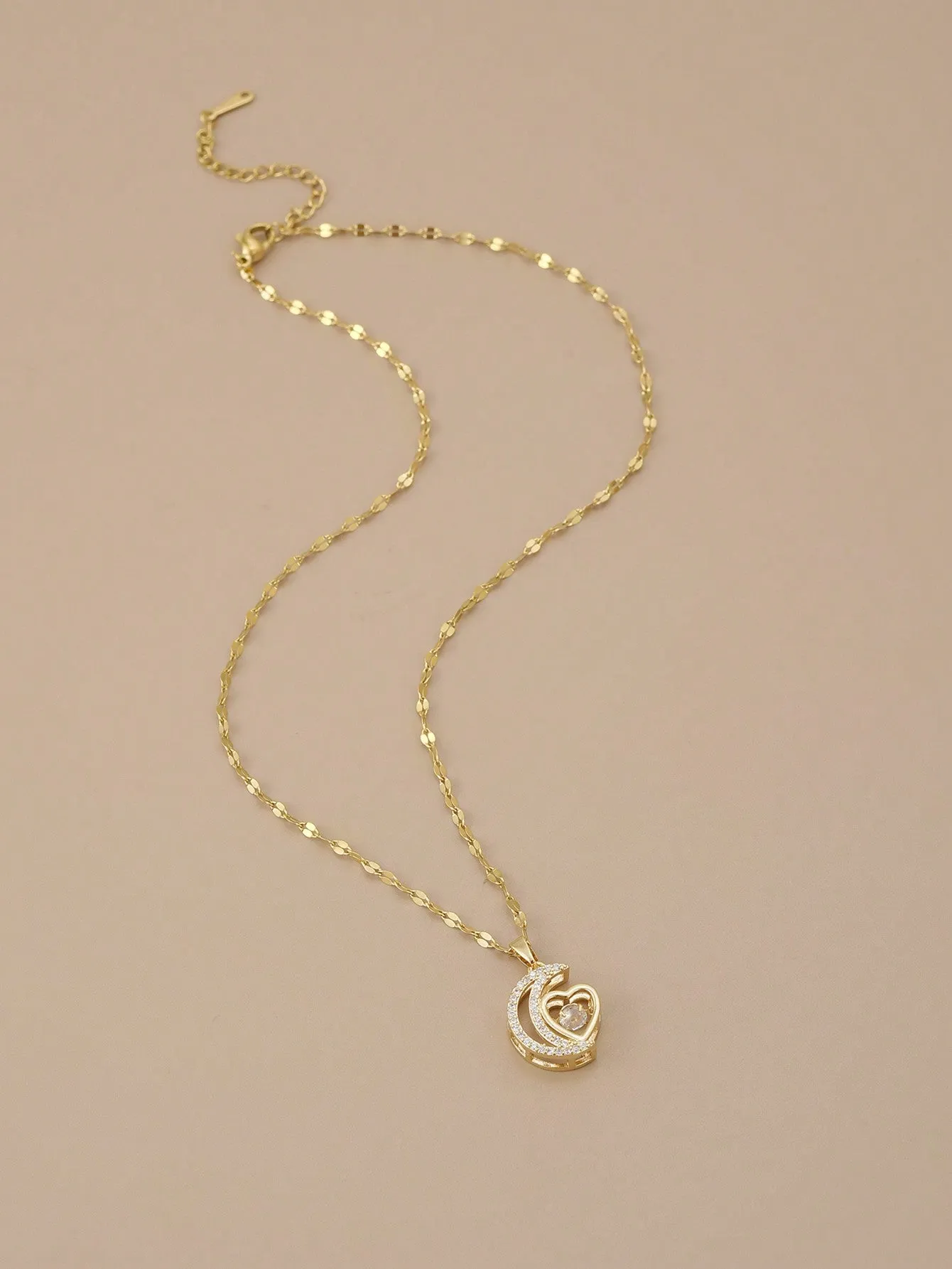 Rhinestone Decor Heart Charm Necklace