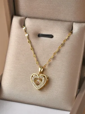 Rhinestone Decor Heart Charm Necklace