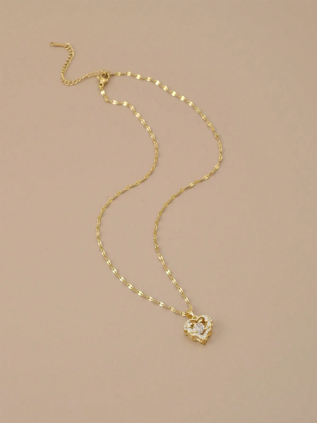 Rhinestone Decor Heart Charm Necklace
