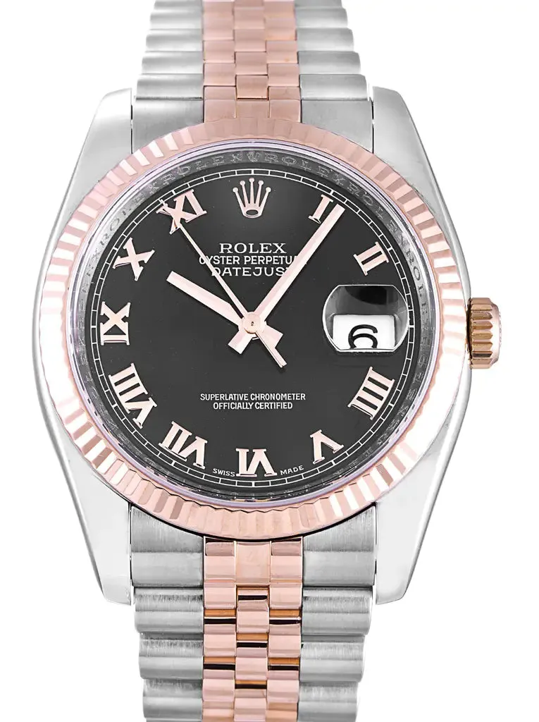 Rolex Datejust 116231 Black Dial 36mm Steel Rose Gold Jubilee