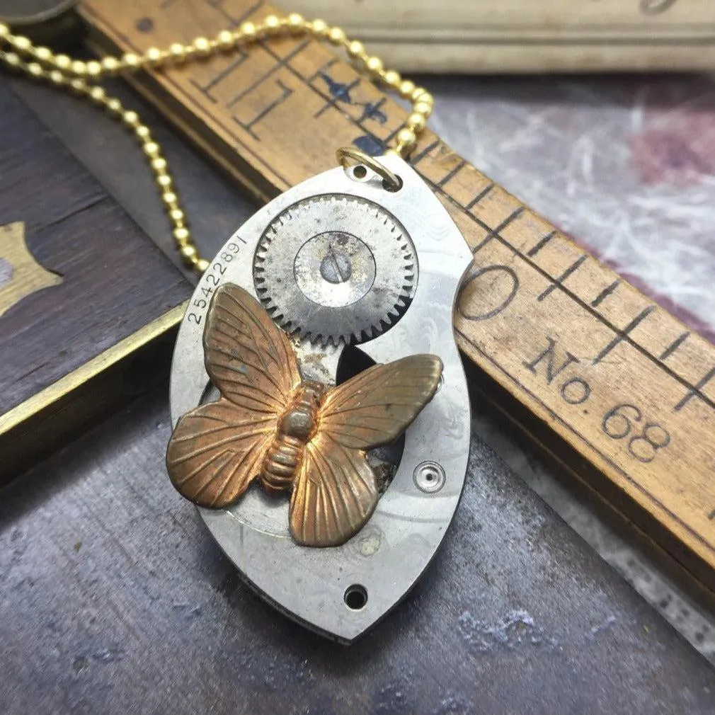 Small Butterfly Necklace Vintage Watch Gear
