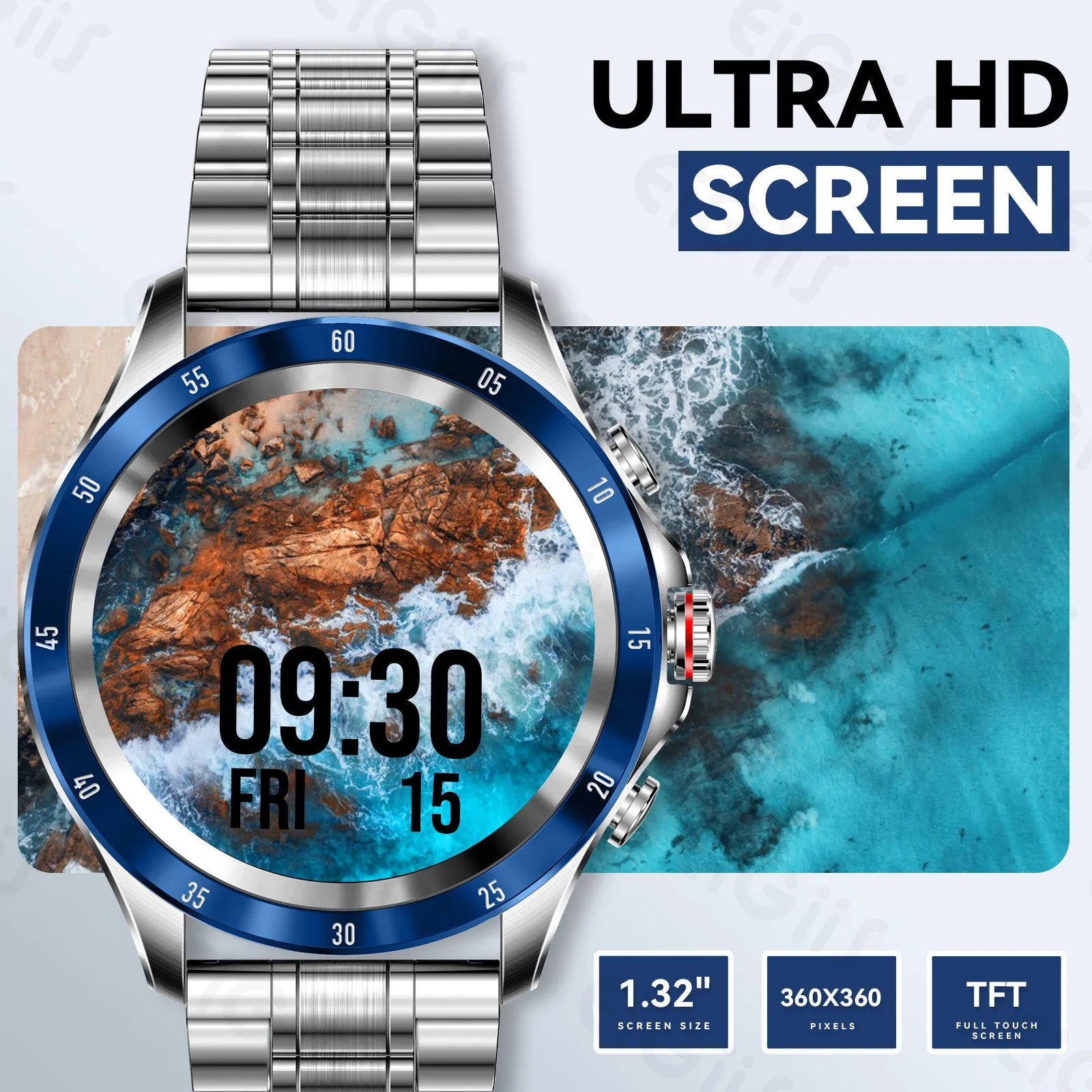 Smart Watch for Men with Bluetooth Calling 1.32” HD Touchscreen Fitness Trackers Watch with Heart Rate Detection Sleep Monitor for Android iOS