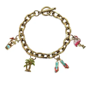 Summer Fun Toggle Charm Bracelet | 4 Handpainted Charms | Antique Gold or Antique Silver Finish