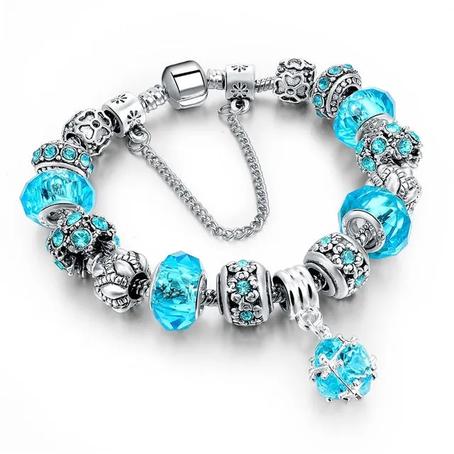 Szelam 2017 New Crystal Beads Bracelets Bangles Silver Plated Charm  Bracelets For Women Friendship Pulseras SBR160014
