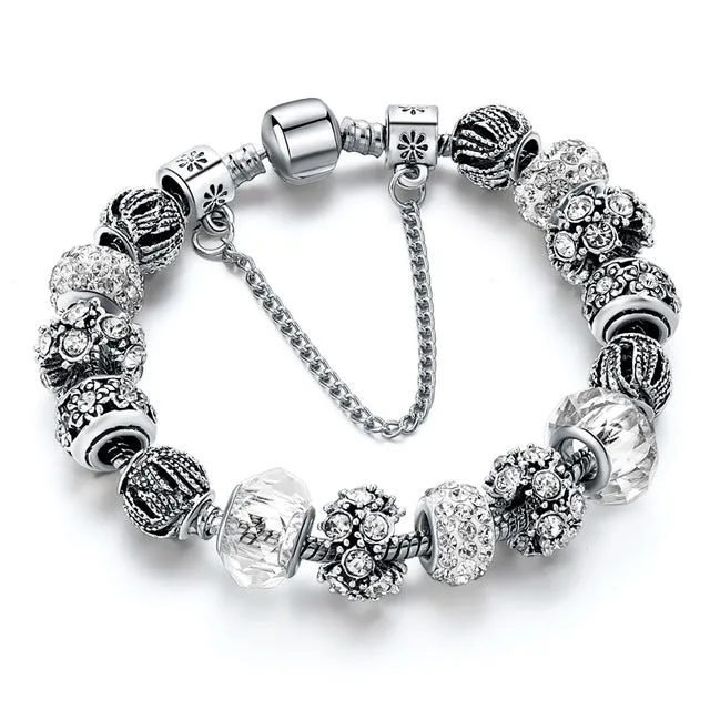 Szelam 2017 New Crystal Beads Bracelets Bangles Silver Plated Charm  Bracelets For Women Friendship Pulseras SBR160014