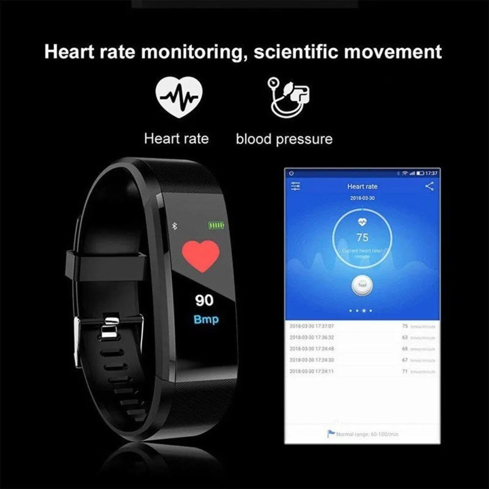 The 115 Plus Smart Watch with HR & BP Monitor, Call & MSG Notifications (similar to Fitbit Alta)