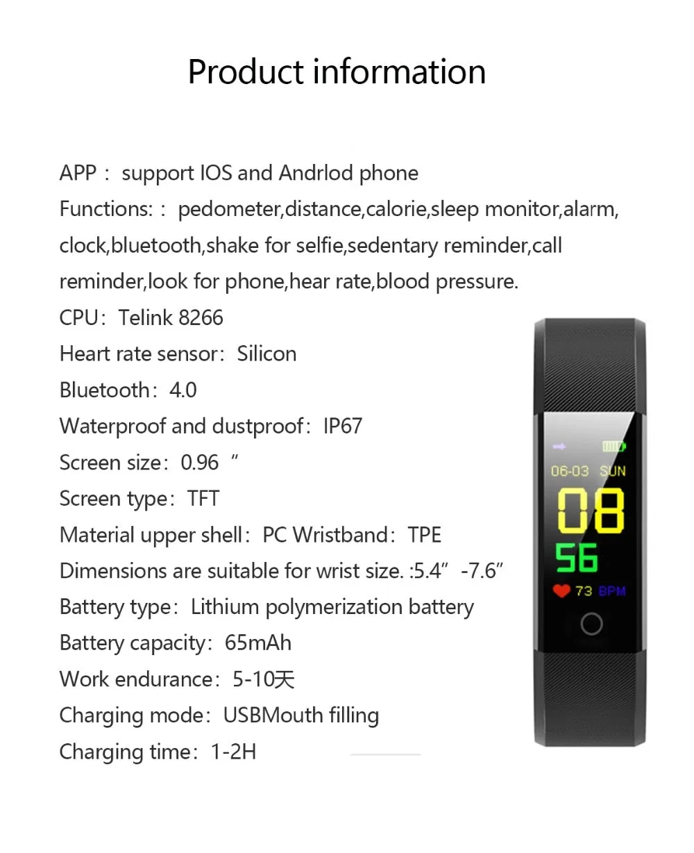 The 115 Plus Smart Watch with HR & BP Monitor, Call & MSG Notifications (similar to Fitbit Alta)