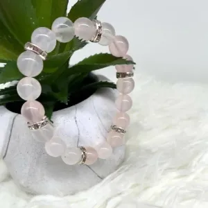 The Crystal Healing Energist Rose Quartz Bracelets for Women, Beaded Round Rose Quartz, Love Energy | Rhinestone, Crystal Beaded, Stretchable Elastic Bracelets for Womens