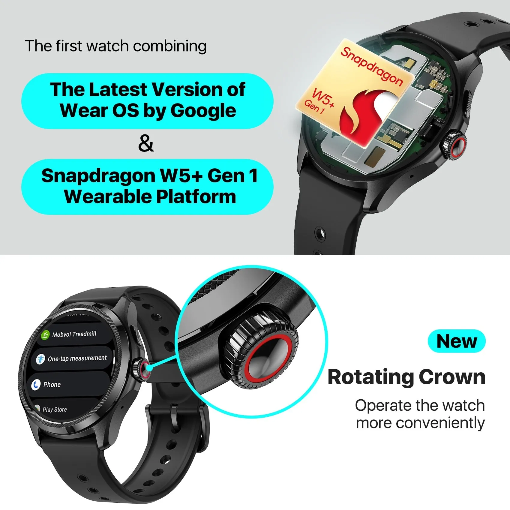 TicWatch Pro 5 Wear OS Smartwatch Built 100  Sports Modes 5ATM Water-resistance Compass NFC and 80Hrs Battery Life for Android
