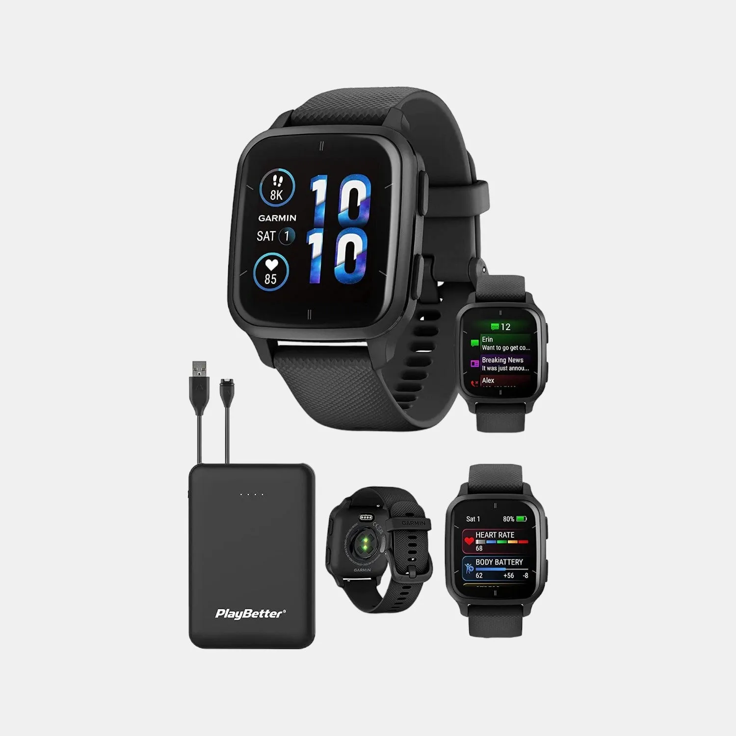Unisex Amoled Smart Watch VENU SQ 2 MUSIC BLACK SLATE 010-02700-80