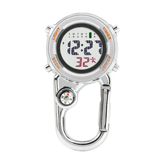 Unisex Digital Climbing Compass Clip-on Carabiner Backpack Pocket Watch