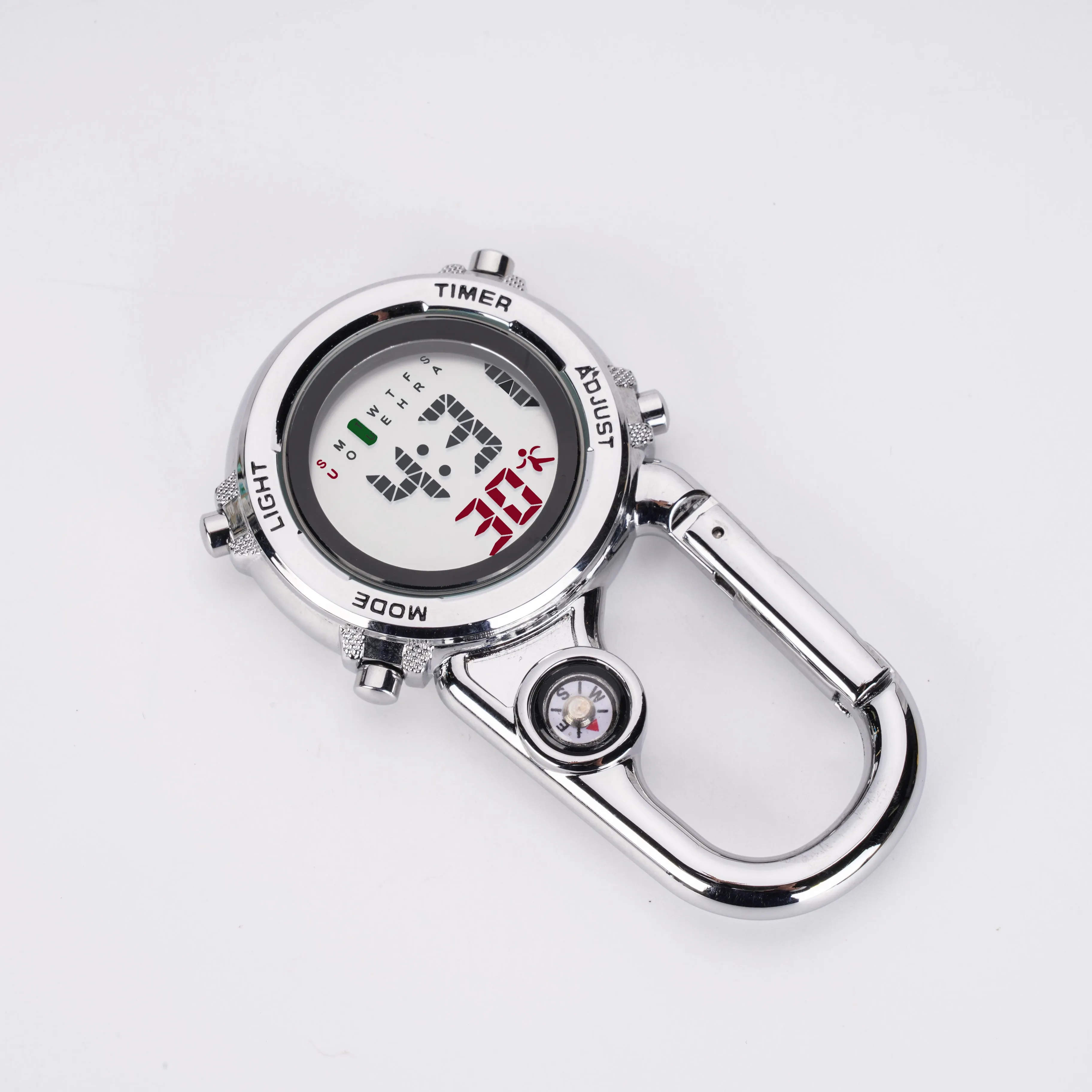 Unisex Digital Climbing Compass Clip-on Carabiner Backpack Pocket Watch