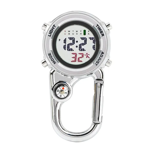 Unisex Digital Climbing Compass Clip-on Carabiner Backpack Pocket Watch