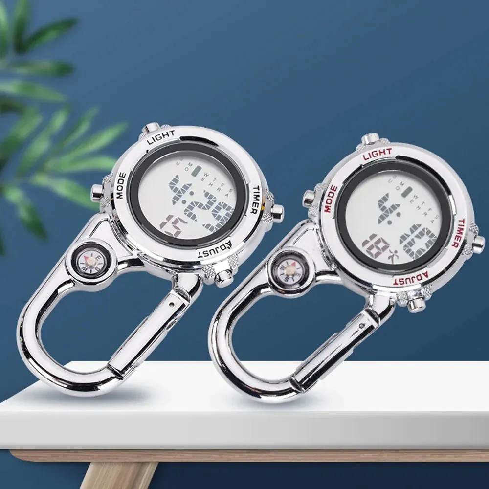 Unisex Digital Climbing Compass Clip-on Carabiner Backpack Pocket Watch