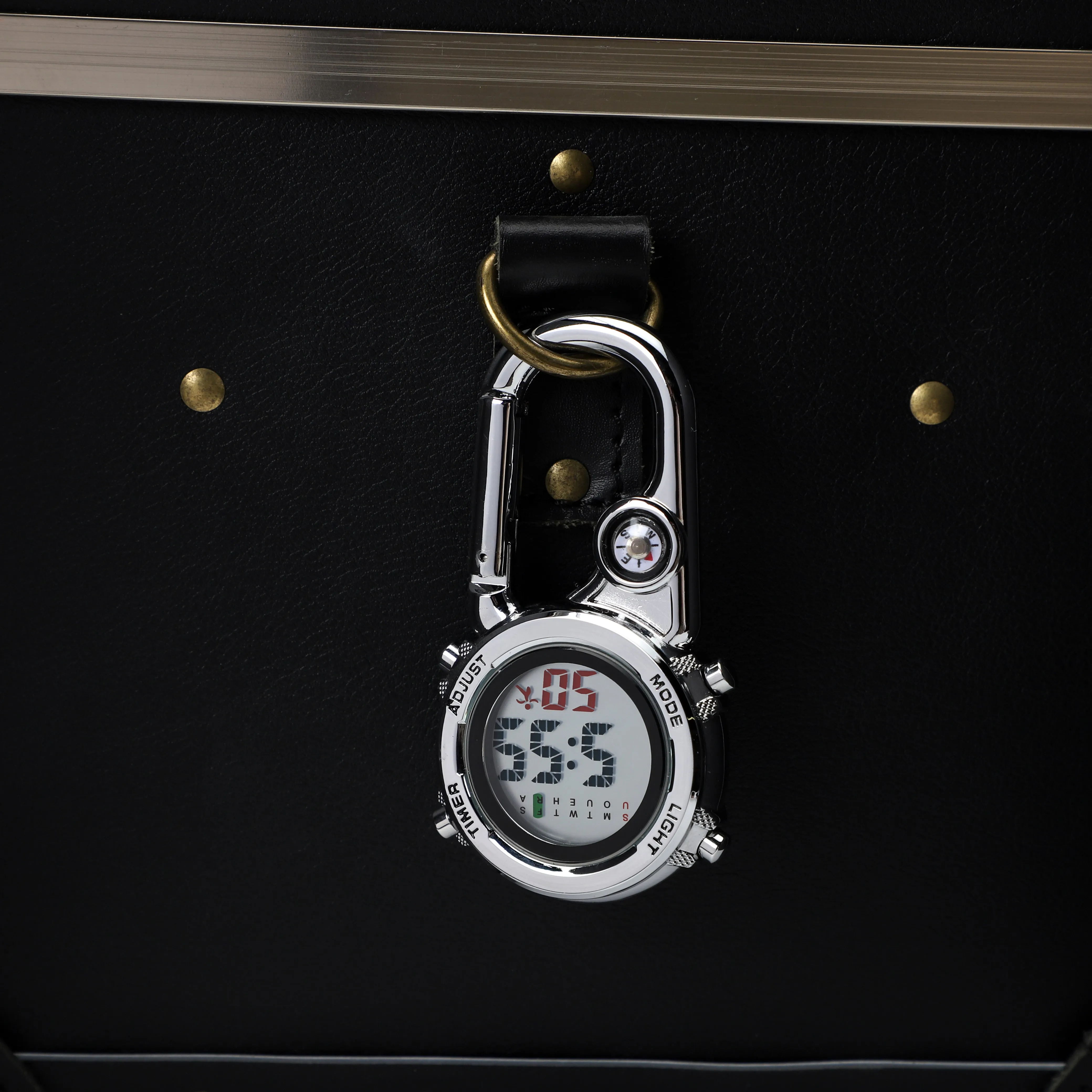 Unisex Digital Climbing Compass Clip-on Carabiner Backpack Pocket Watch