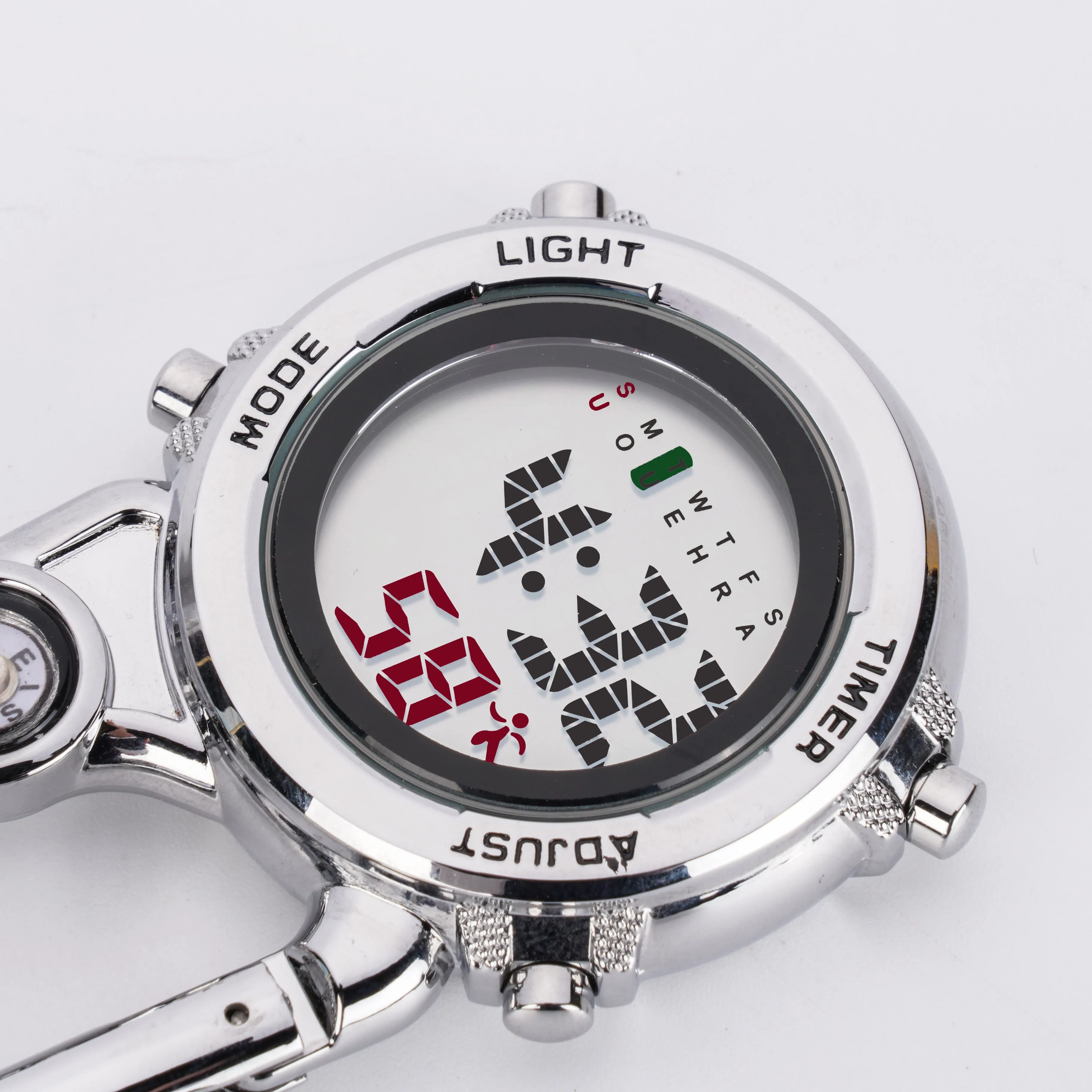 Unisex Digital Climbing Compass Clip-on Carabiner Backpack Pocket Watch