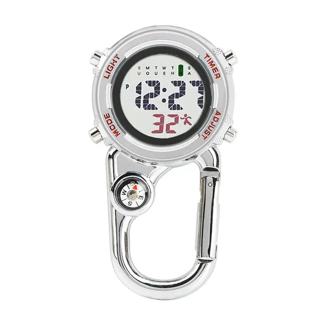 Unisex Digital Climbing Compass Clip-on Carabiner Backpack Pocket Watch