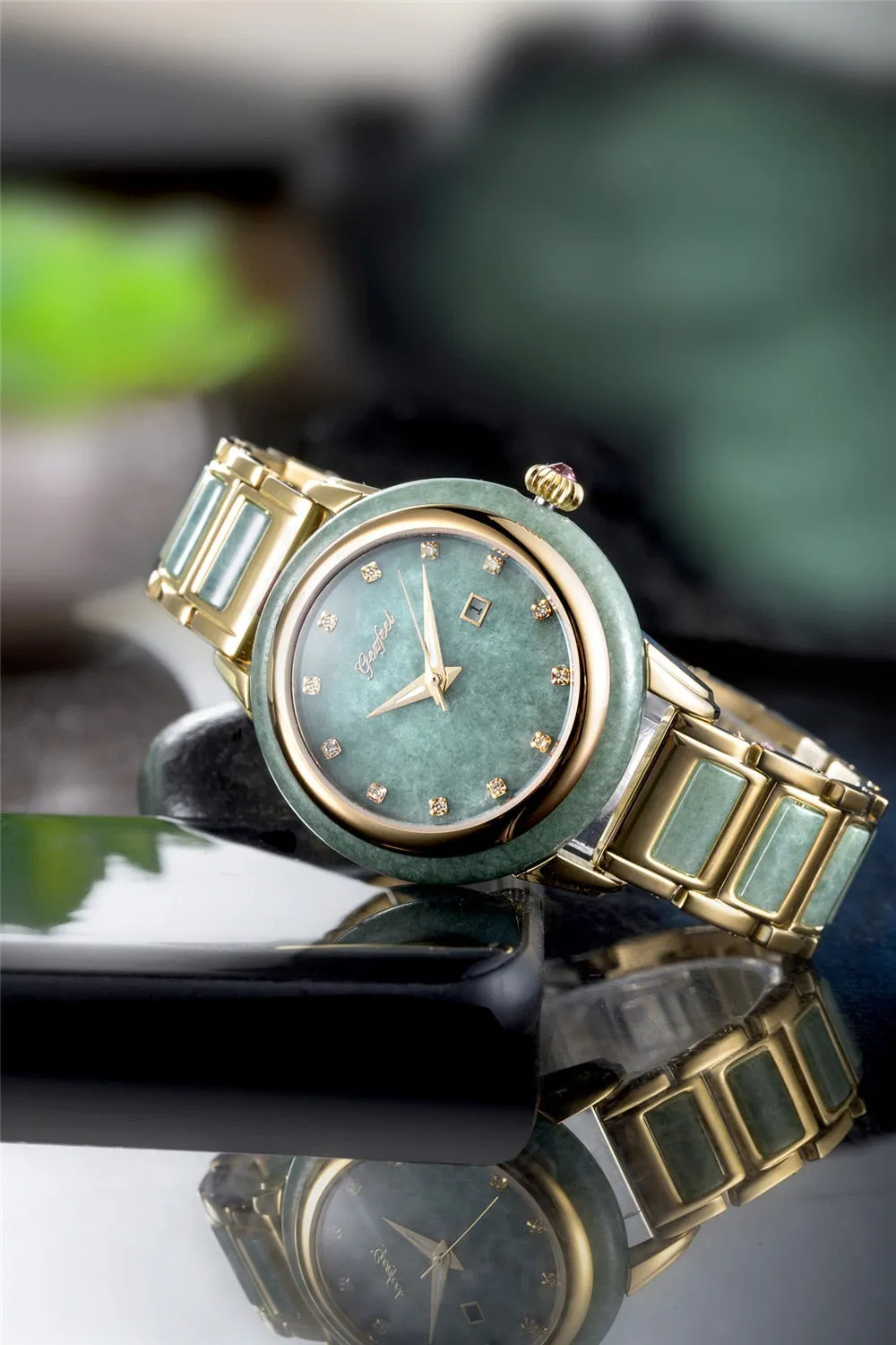 Unisex Pure Natural Jade Mechanical Automatic Self-Wind Waterproof Watch