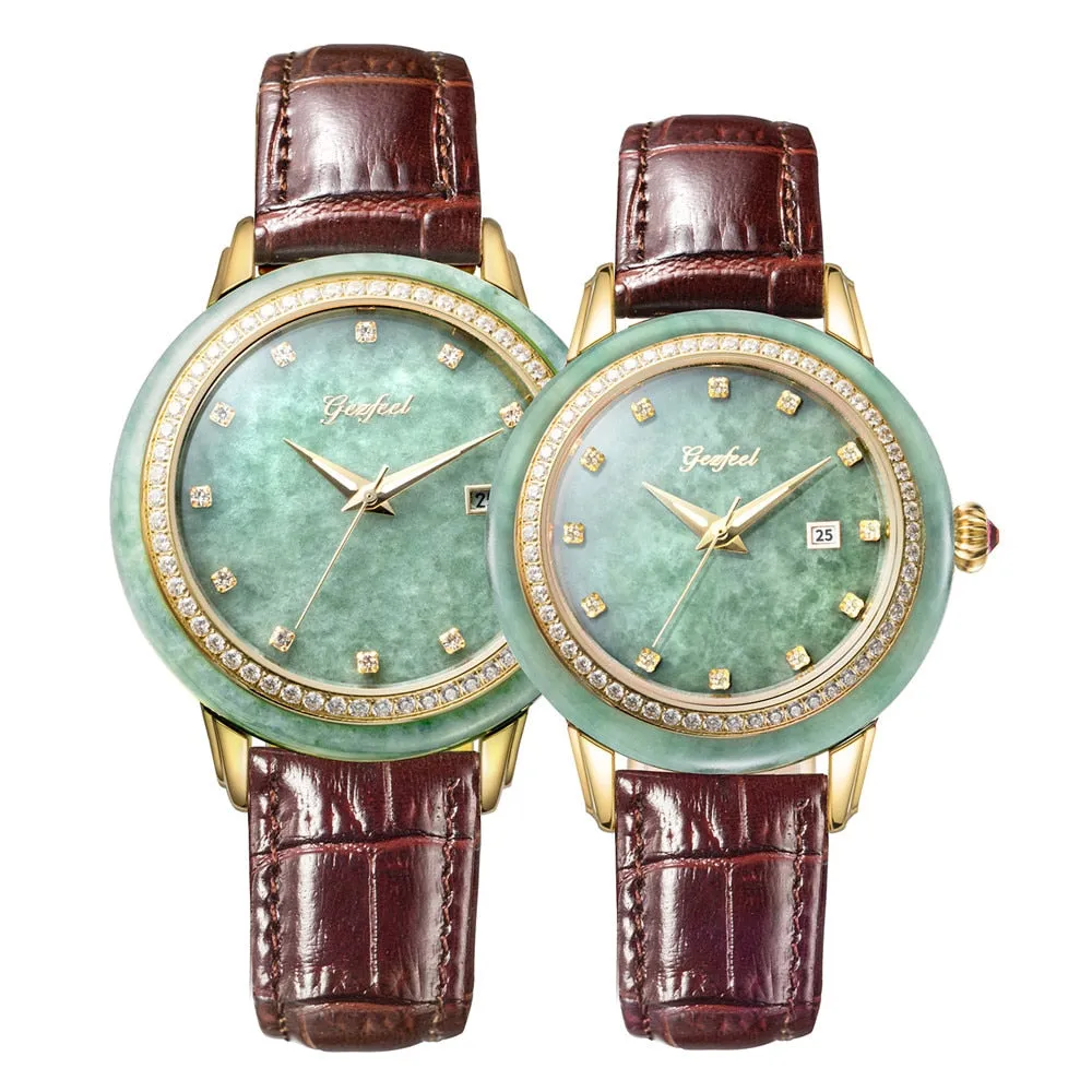 Unisex Pure Natural Jade Mechanical Automatic Self-Wind Waterproof Watch