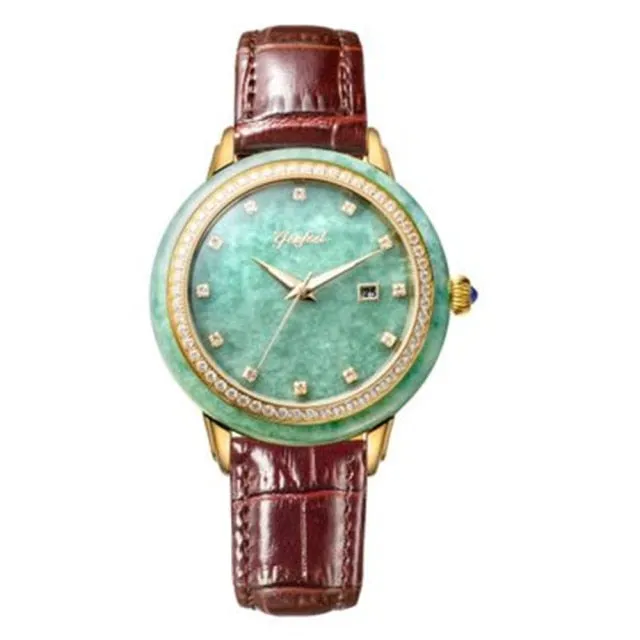 Unisex Pure Natural Jade Mechanical Automatic Self-Wind Waterproof Watch