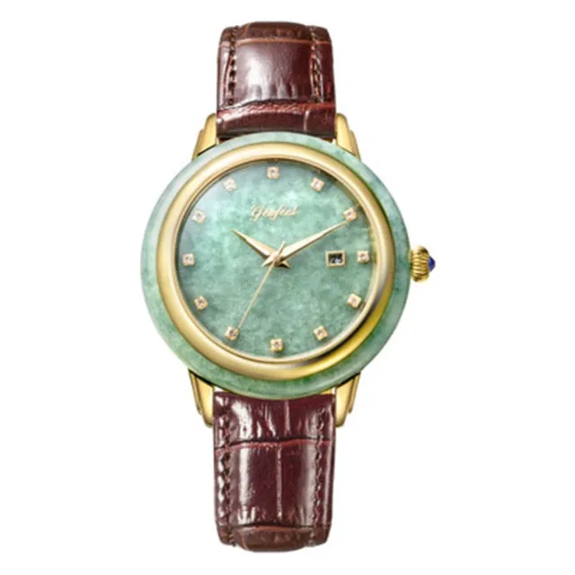 Unisex Pure Natural Jade Mechanical Automatic Self-Wind Waterproof Watch