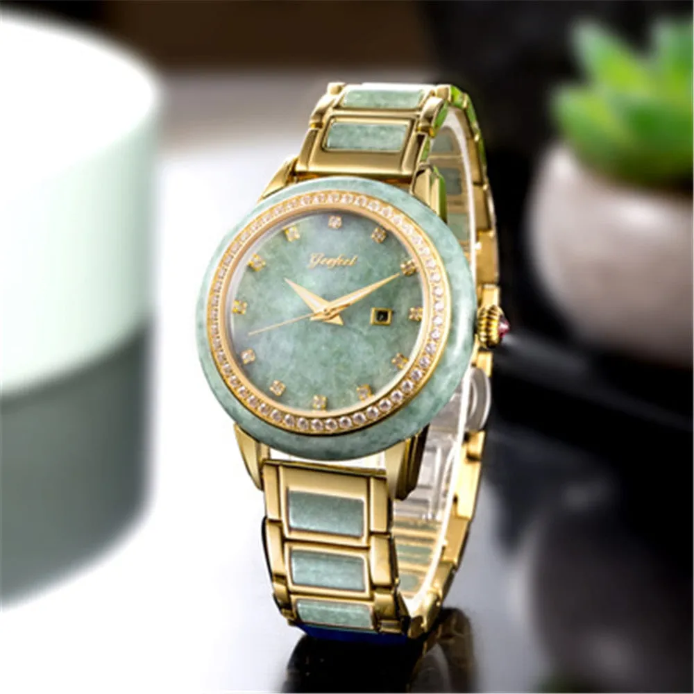 Unisex Pure Natural Jade Mechanical Automatic Self-Wind Waterproof Watch