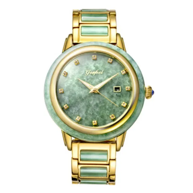 Unisex Pure Natural Jade Mechanical Automatic Self-Wind Waterproof Watch