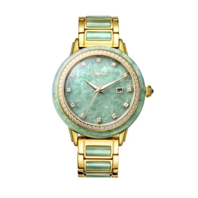 Unisex Pure Natural Jade Mechanical Automatic Self-Wind Waterproof Watch