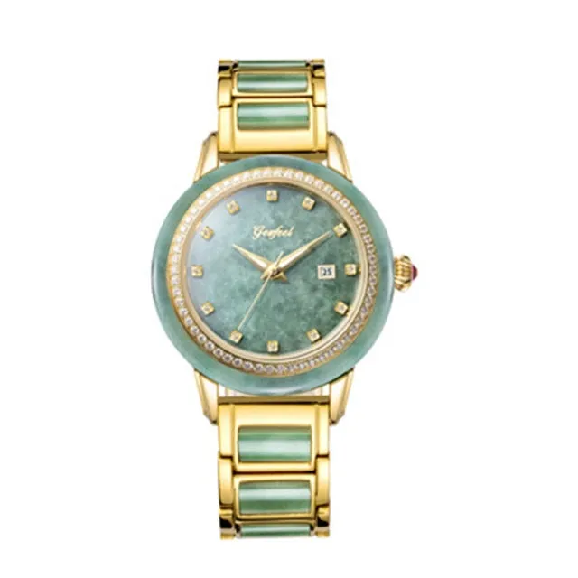 Unisex Pure Natural Jade Mechanical Automatic Self-Wind Waterproof Watch