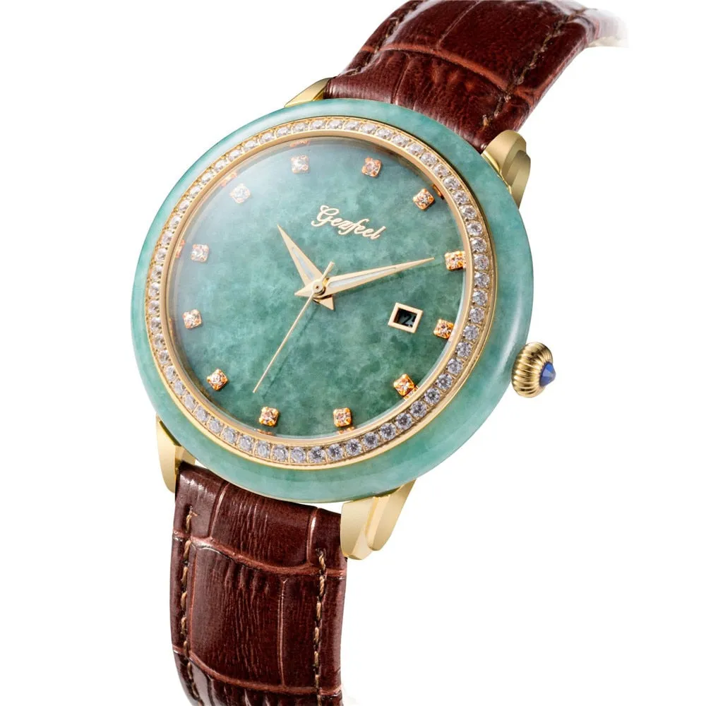 Unisex Pure Natural Jade Mechanical Automatic Self-Wind Waterproof Watch