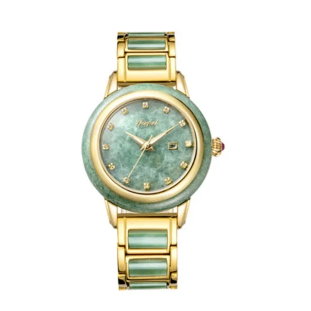 Unisex Pure Natural Jade Mechanical Automatic Self-Wind Waterproof Watch