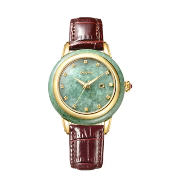 Unisex Pure Natural Jade Mechanical Automatic Self-Wind Waterproof Watch