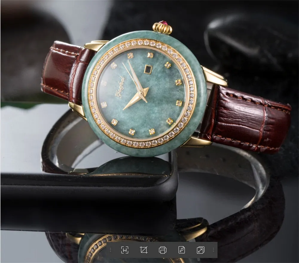 Unisex Pure Natural Jade Mechanical Automatic Self-Wind Waterproof Watch