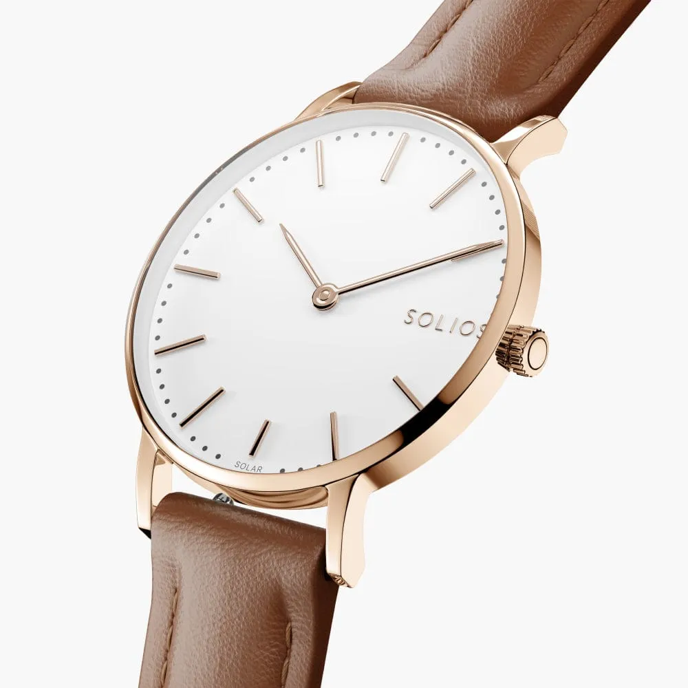 White   Rose Gold Solar Classic (Brown Eco Vegan Leather)