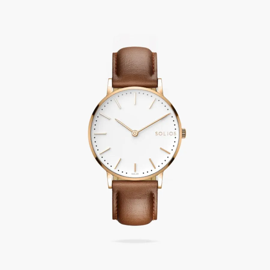 White   Rose Gold Solar Classic (Brown Eco Vegan Leather)