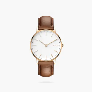 White   Rose Gold Solar Classic (Brown Eco Vegan Leather)