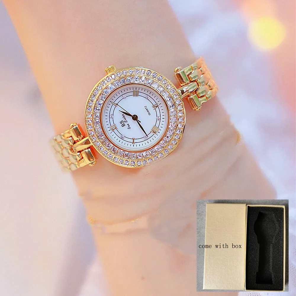 Women's Luxury Designer Golden Rose Silver Quartz Wristwatch