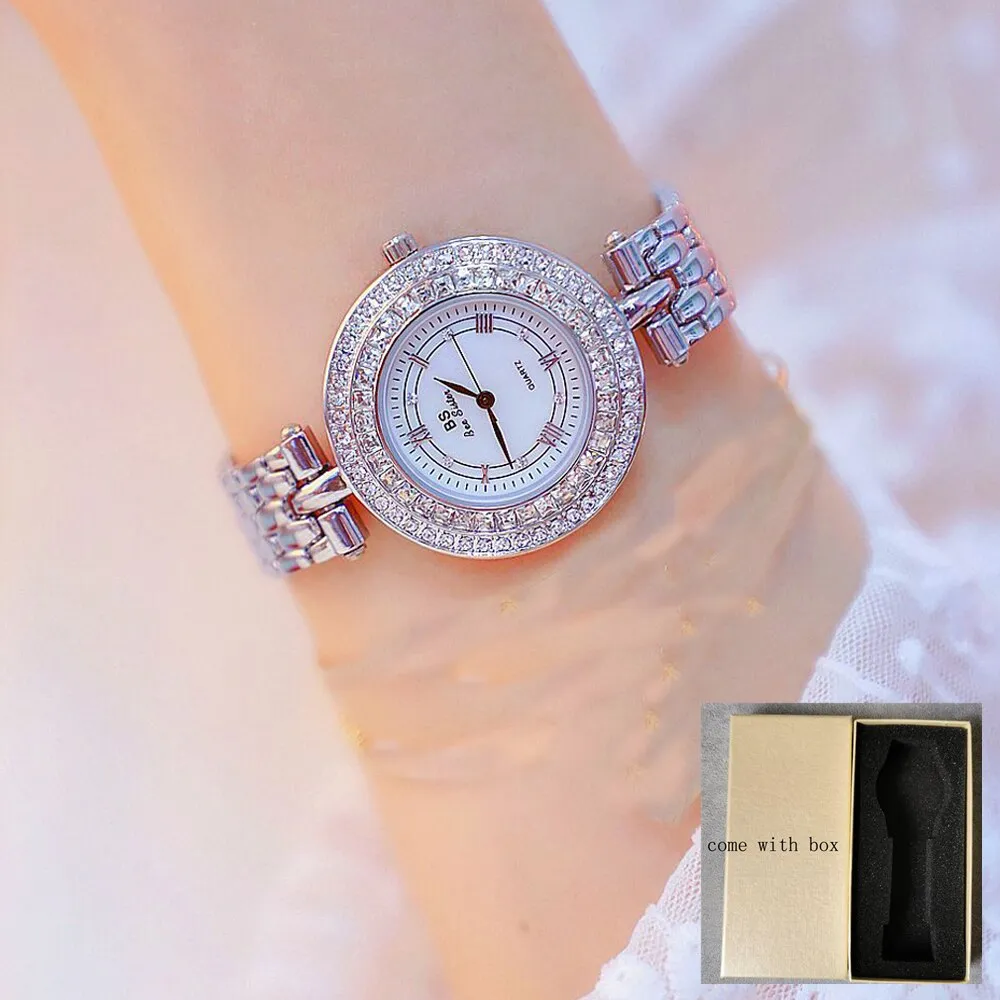 Women's Luxury Designer Golden Rose Silver Quartz Wristwatch