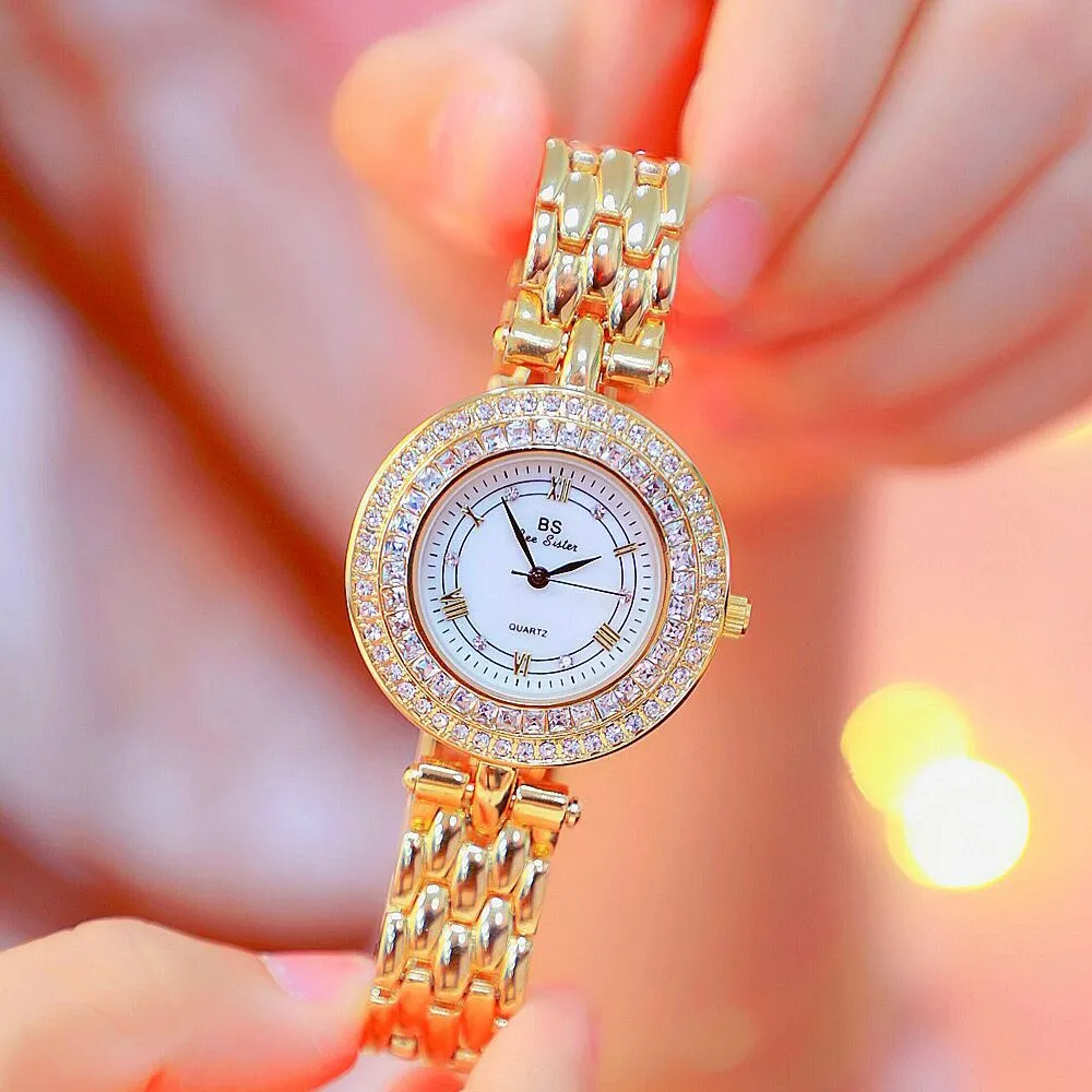 Women's Luxury Designer Golden Rose Silver Quartz Wristwatch