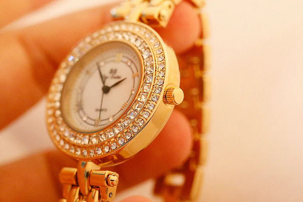 Women's Luxury Designer Golden Rose Silver Quartz Wristwatch