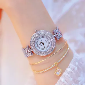 Women's Luxury Designer Golden Rose Silver Quartz Wristwatch