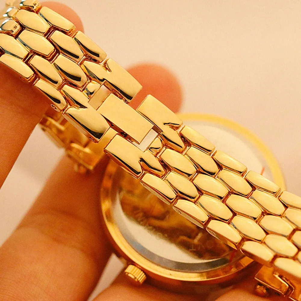 Women's Luxury Designer Golden Rose Silver Quartz Wristwatch