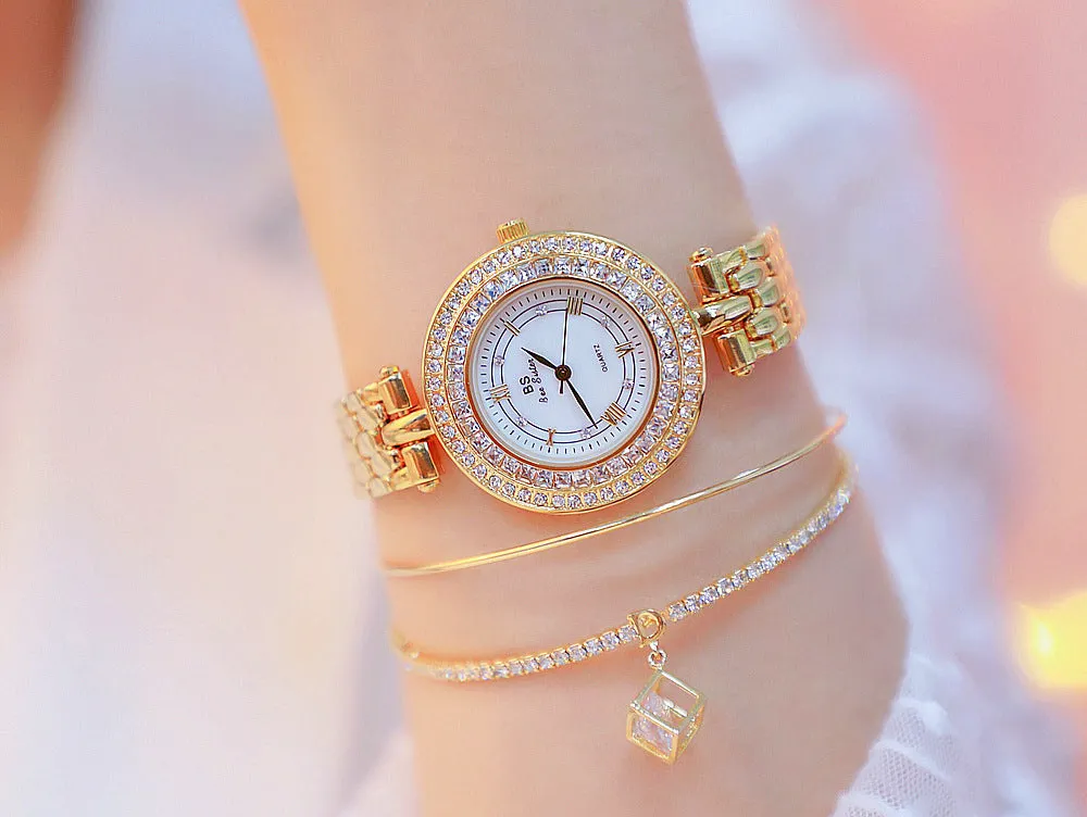 Women's Luxury Designer Golden Rose Silver Quartz Wristwatch