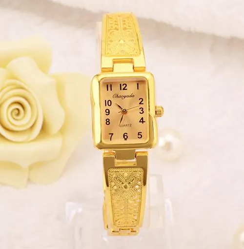 Women's Vintage Luxury Gold   Silver Rectangle Dial Carved Watches