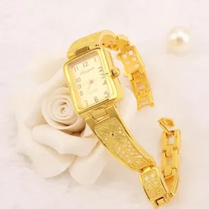 Women's Vintage Luxury Gold   Silver Rectangle Dial Carved Watches